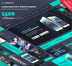 UI设计－酷黑风格的程序界面设计及展示模型：SpiritApp Landing Page UI Kit & Premade